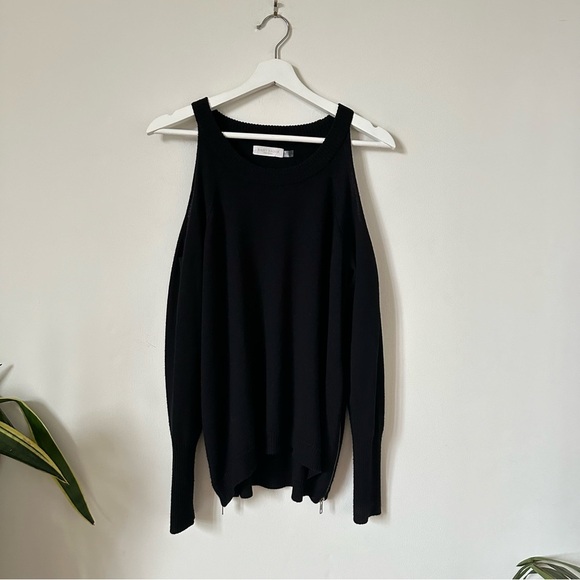 RAMY BROOK Tasha Cold Shoulder Side Zip Black Wool Sweater Top Size S - Picture 3 of 9
